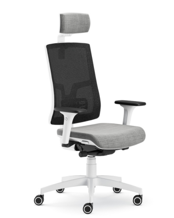 Scaun de birou Pure Alb cu Tetieră, Mesh Negru, Șezut Gri Deshis E21