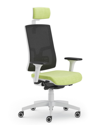 Scaun de birou Pure Alb cu Tetieră, Mesh Negru, Șezut Verde E35