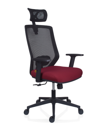 Scaun de birou JOY cu Tetieră, Mesh Negru, Șezut Bordo