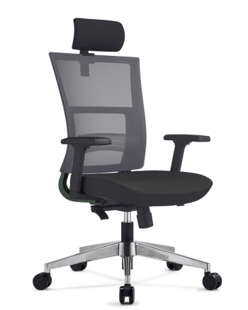 Scaun de birou Next cu Tetieră, Mesh Gri, Șezut Negru