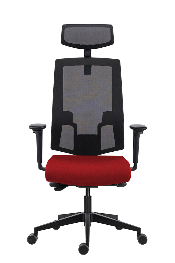 Scaun de Birou Lapel PRO cu Tetieră, Cadru Negru, Mesh Negru, Șezut Roșu, Bază Neagră - imagine 6