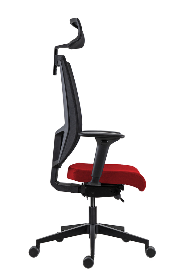 Scaun de Birou Lapel PRO cu Tetieră, Cadru Negru, Mesh Negru, Șezut Roșu, Bază Neagră - imagine 3