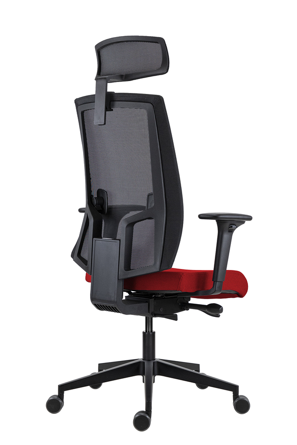 Scaun de Birou Lapel PRO cu Tetieră, Cadru Negru, Mesh Negru, Șezut Roșu, Bază Neagră - imagine 4