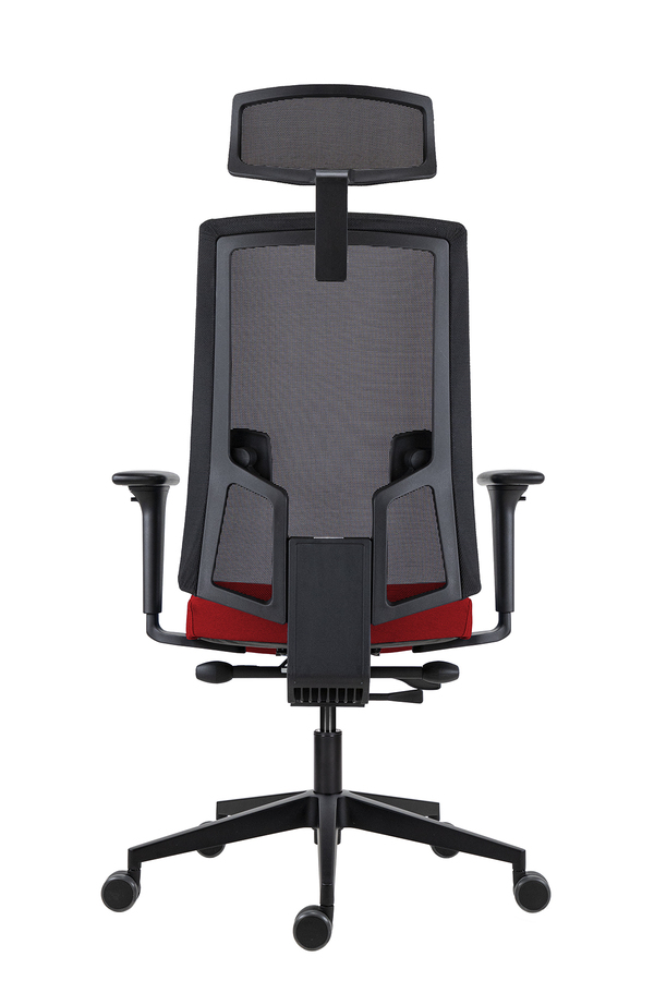 Scaun de Birou Lapel PRO cu Tetieră, Cadru Negru, Mesh Negru, Șezut Roșu, Bază Neagră - imagine 5