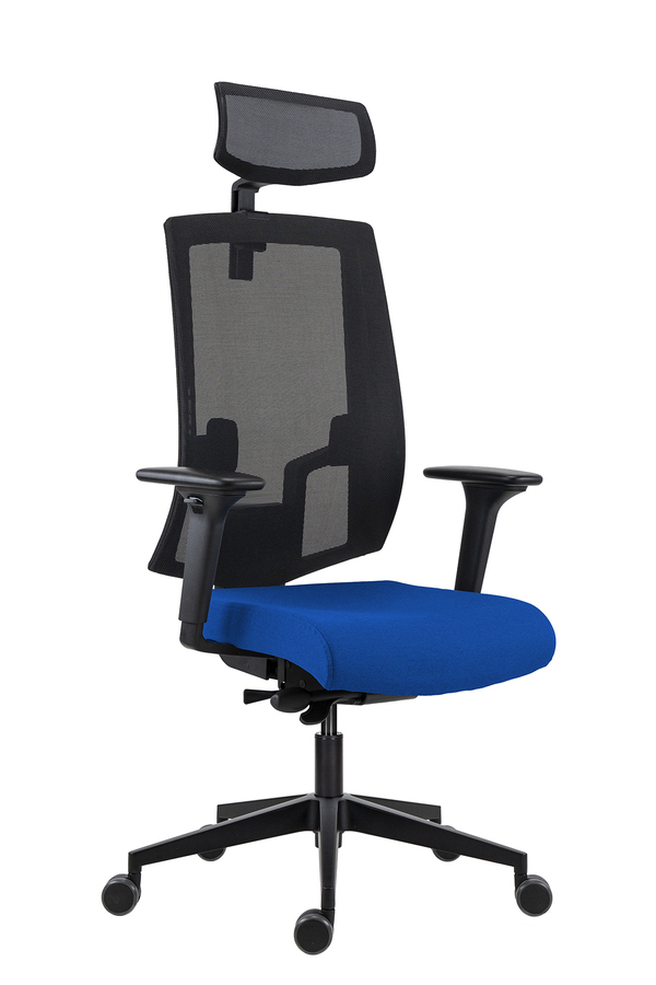 Scaun de Birou Lapel PRO cu Tetieră, Cadru Negru, Mesh Negru, Șezut Albastru, Bază Neagră - imagine 2